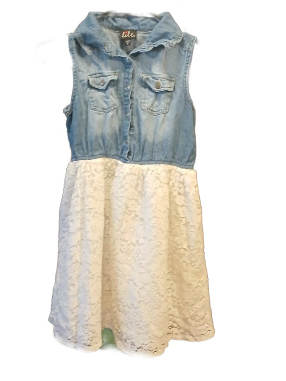 LILT Sleeveless denim and lace dress